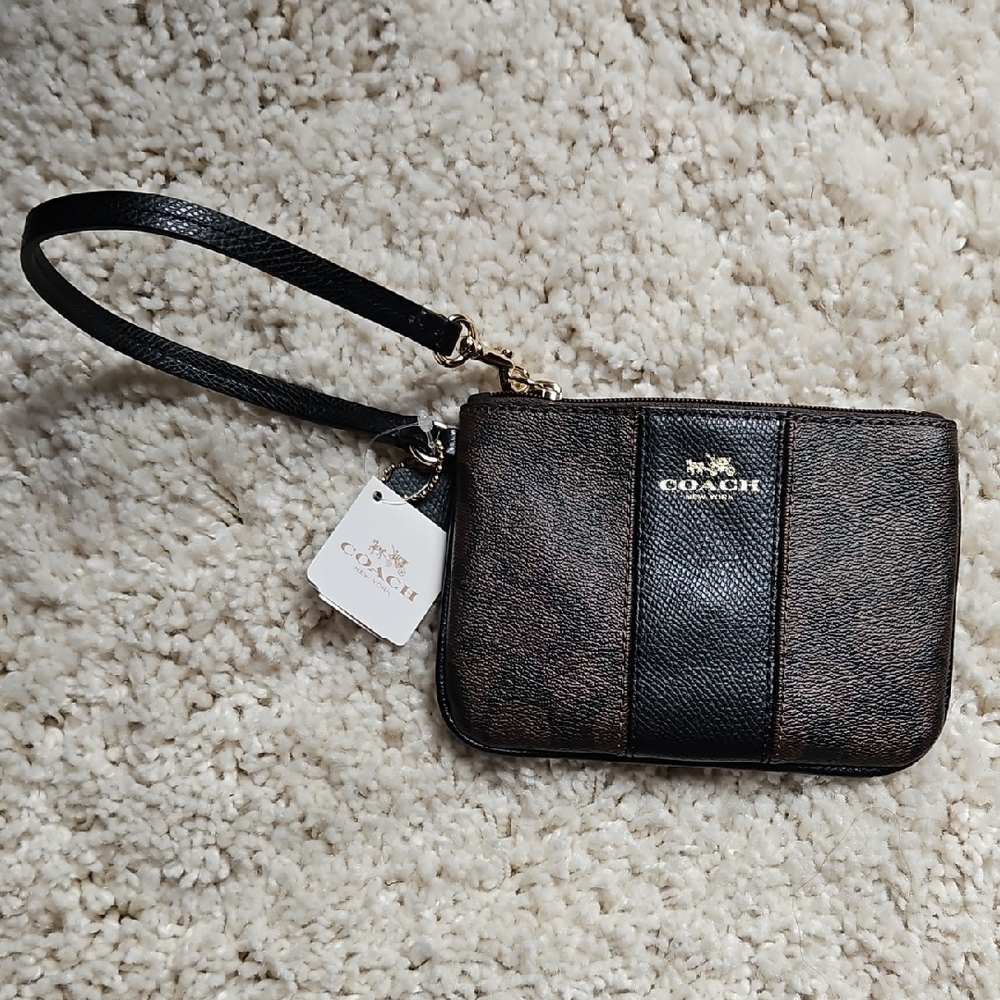Coach Black and Brown Leather Wristlet